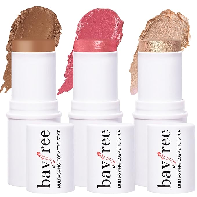 KIMUSE Multi Stick Trio Face Makeup, Cream Blush Stick for Cheeks & Lips, Contour Stick & Highlighter Makeup Sticks for All Skin