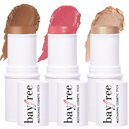 KIMUSE Multi Stick Trio Face Makeup, Cream Blush Stick for Cheeks & Lips, Contour Stick & Highlighter Makeup Sticks for All Skin