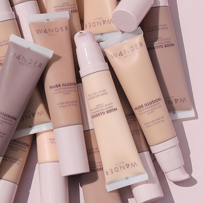 Wander Beauty Nude Illusion Liquid Foundation - Rich - Medium to Full Coverage Foundation with Niacinamide & Lotus Extract - Natural Skin Finish - Blurs, Conceals & Contours - Travel-Friendly Tube