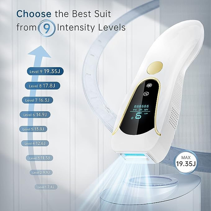 IPL Laser Hair Removal with Cooling System,Upgraded 3 Function,999,000 Flashes,9 Energy Levels,Painless Hair Remover Device for Face Armpits Legs Arms Bikini Line,Women and Men