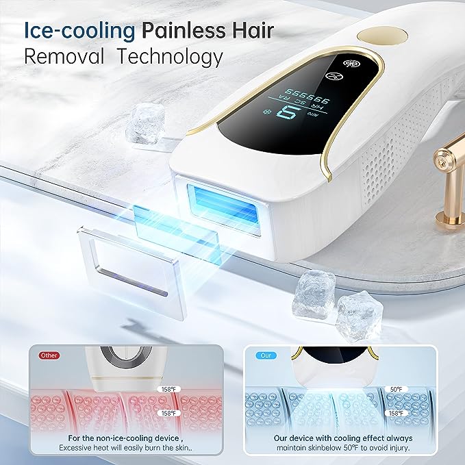 IPL Laser Hair Removal with Cooling System,Upgraded 3 Function,999,000 Flashes,9 Energy Levels,Painless Hair Remover Device for Face Armpits Legs Arms Bikini Line,Women and Men